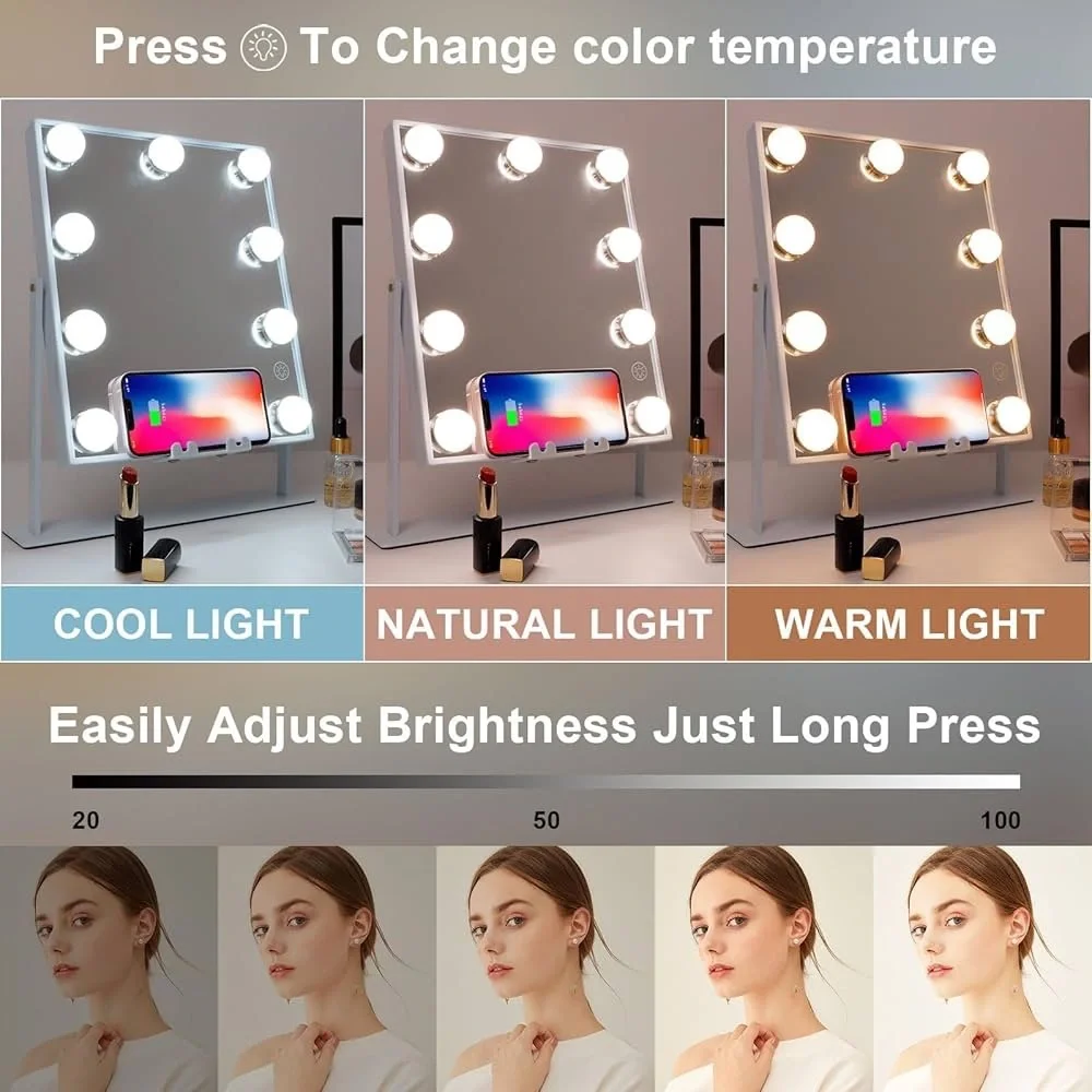 Lighted Vanity Mirror with Lights Speaker Wireless Charging Makeup Mirror
